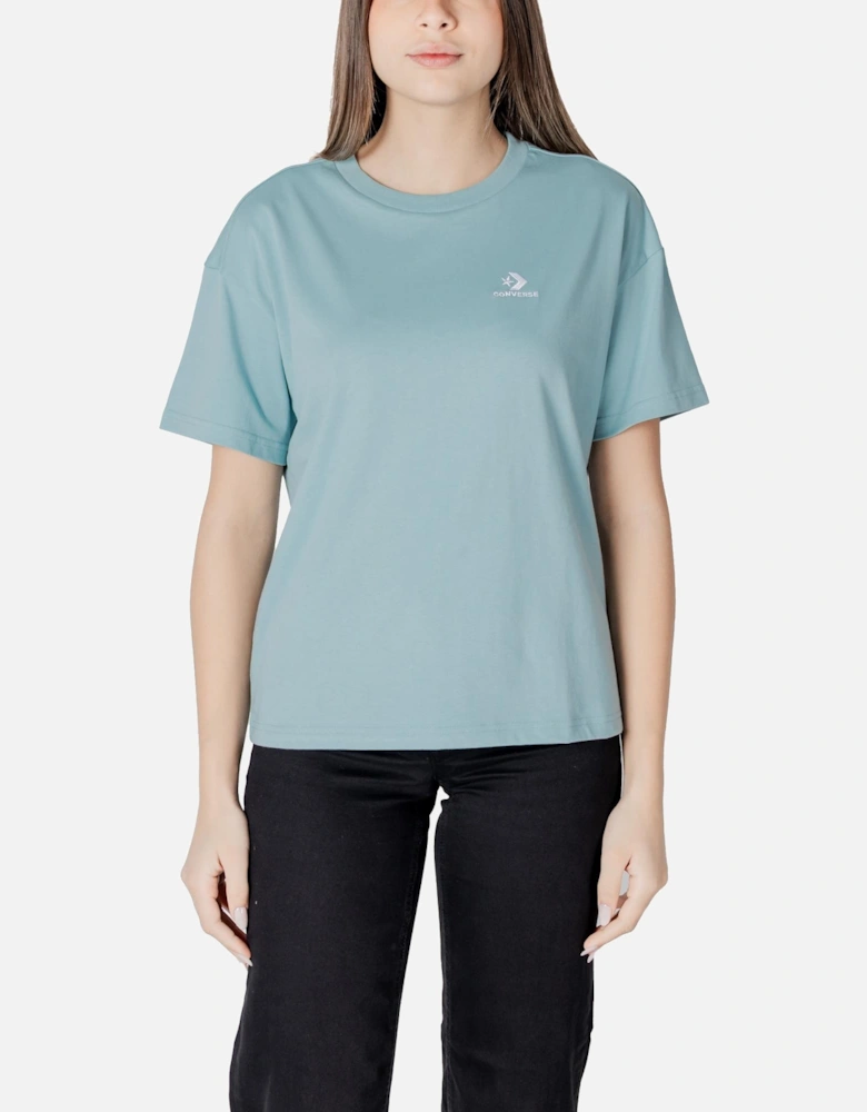 Round Neck Short Sleeve Cotton T-shirt Women - Green Shirts