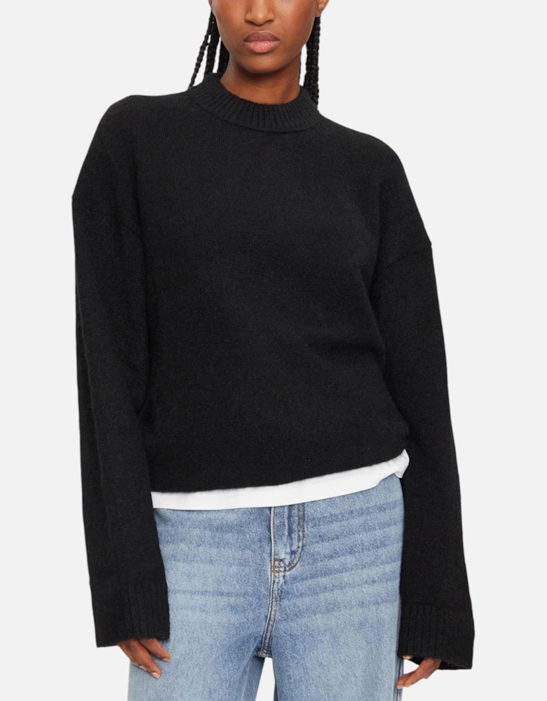 Round Neck Long Sleeve Knitwear Women - Black