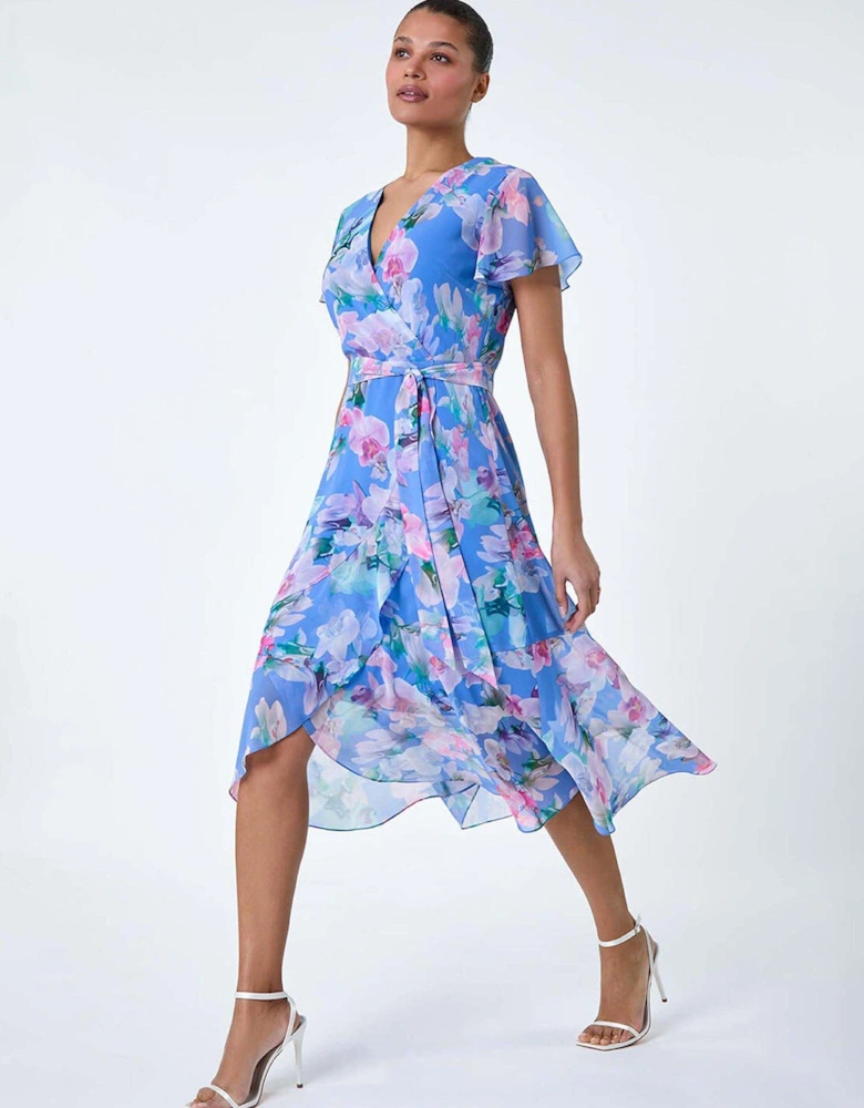 Floral Frill Detail Wrap Dress