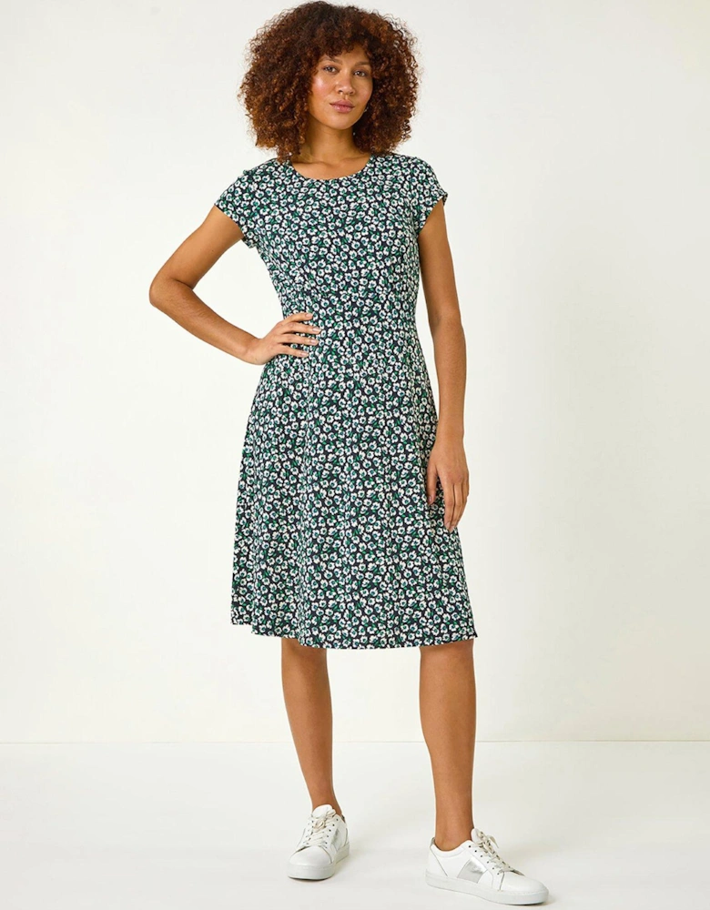 Floral Printed Tea Dress - Green