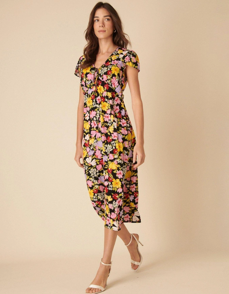 Billie Floral Midi Dress - Black