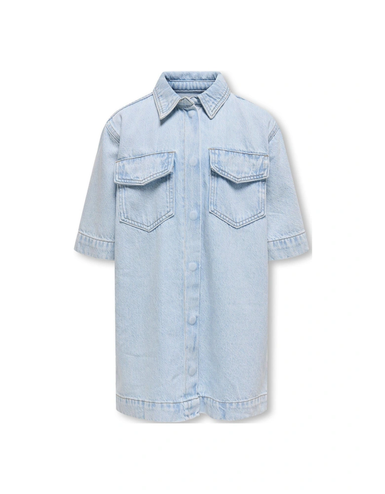 Girls Sophie Oversized Denim Shirt Dress - Light Blue Denim