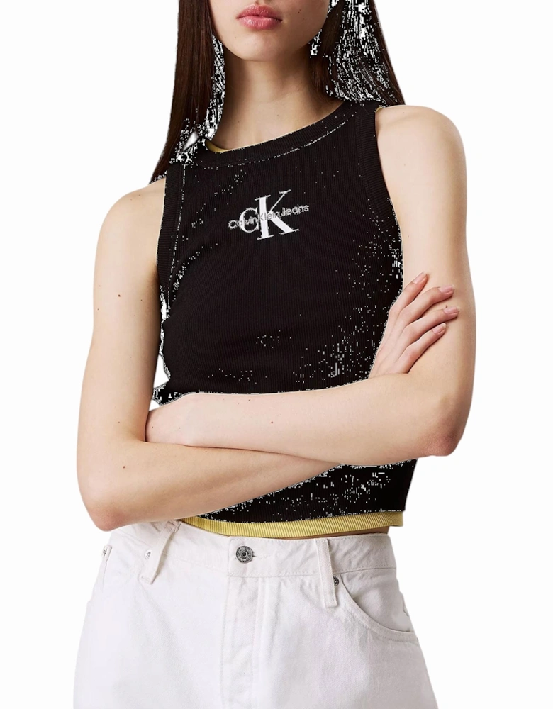 Sleeveless Print Round Neck Top Women - Black