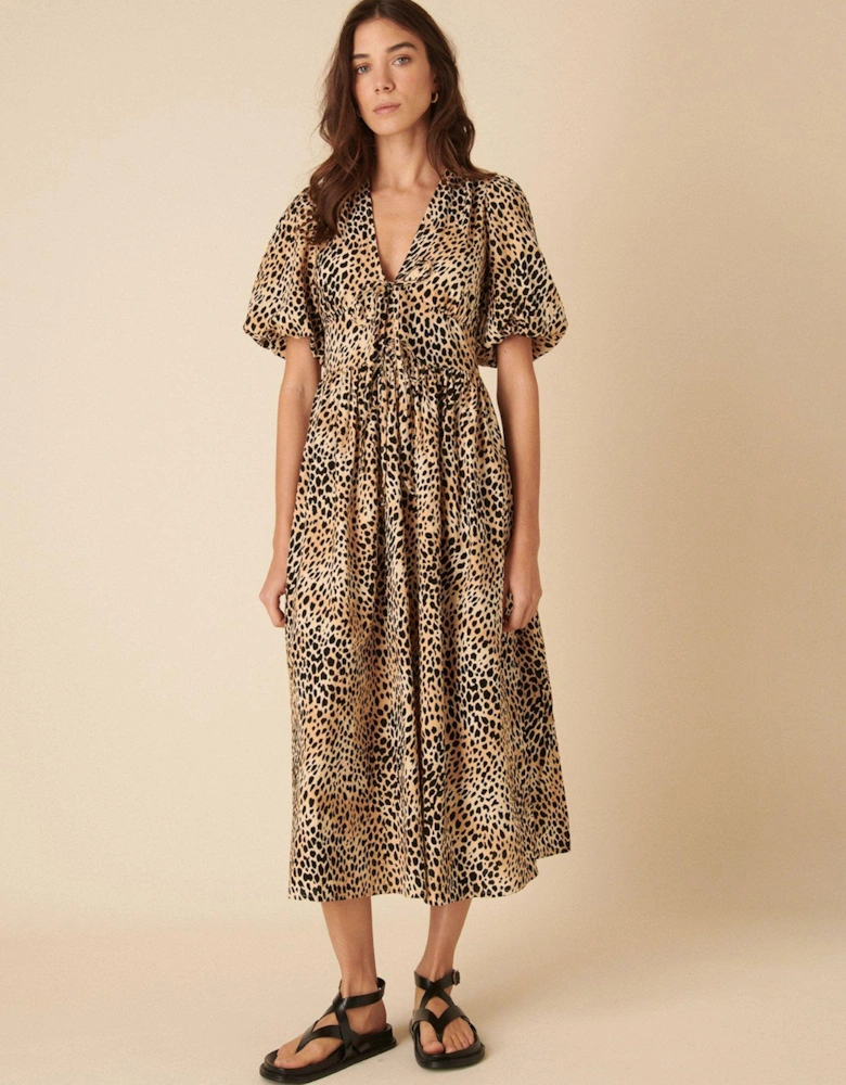 Scottie Leopard Print Midi Dress - Brown