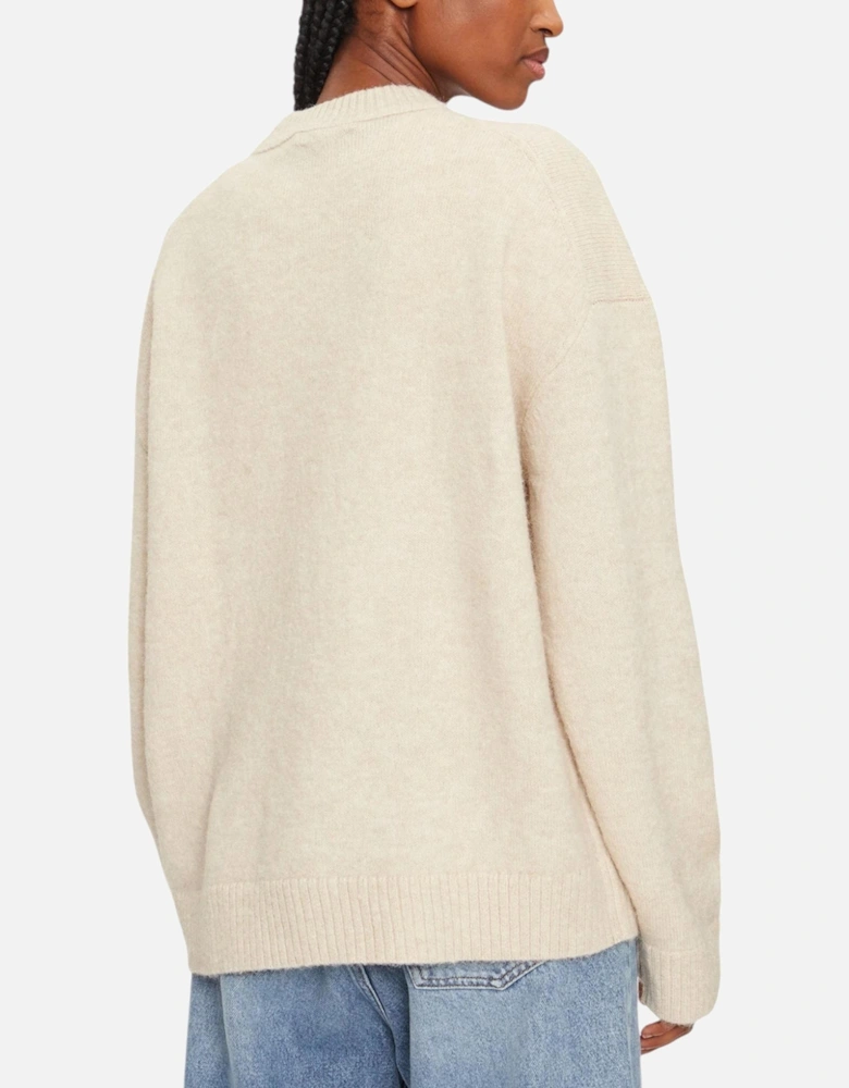 Round Neck Long Sleeve Knit Sweater Women - Beige Knitwear