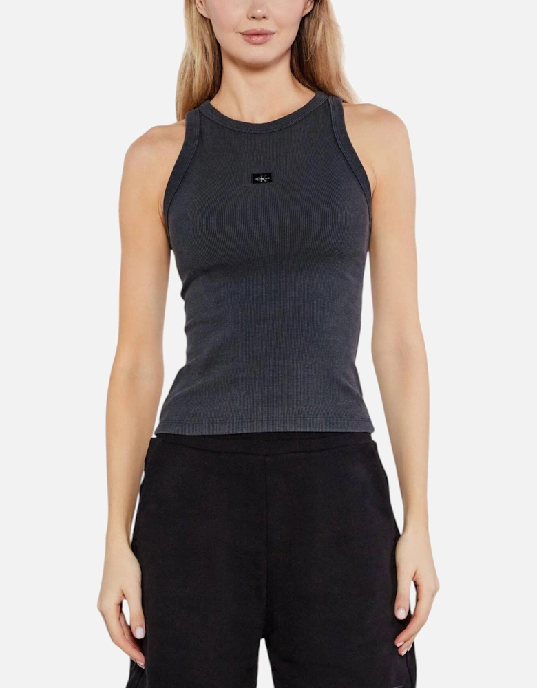 Sleeveless Plain Round Neck Cotton Top Women - Grey