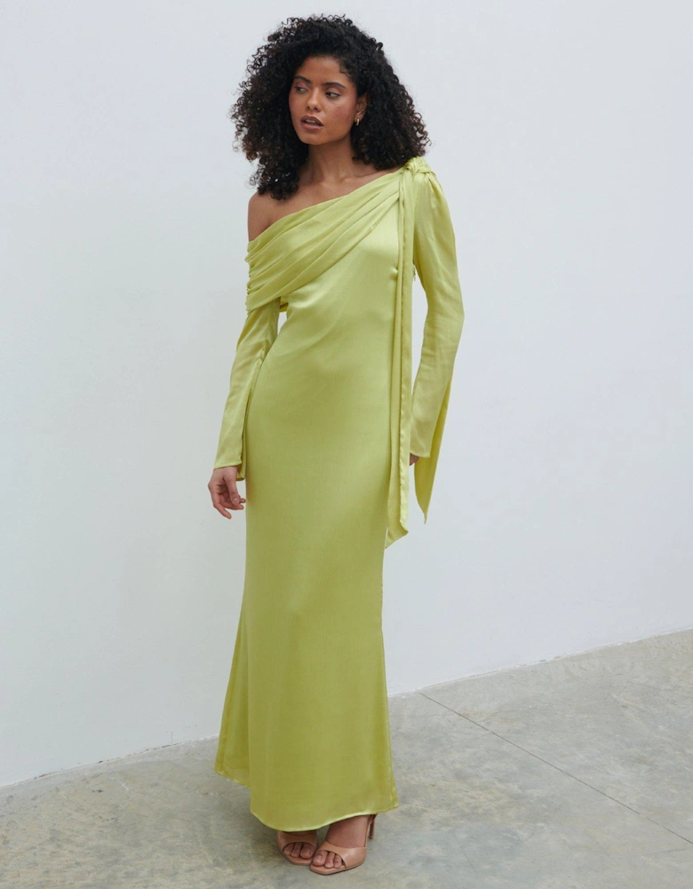 Neomie One Shoulder Tie Detail Dress - Chartreuse