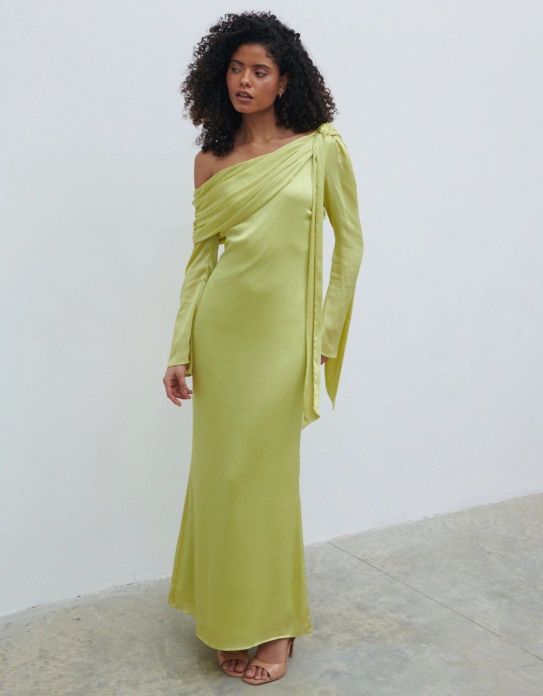 Neomie One Shoulder Tie Detail Dress - Chartreuse, 2 of 1