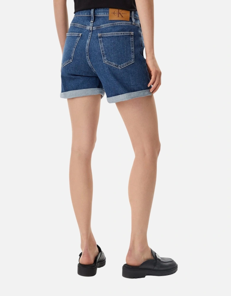 Plain Zip Button Cotton Shorts Women - Blue