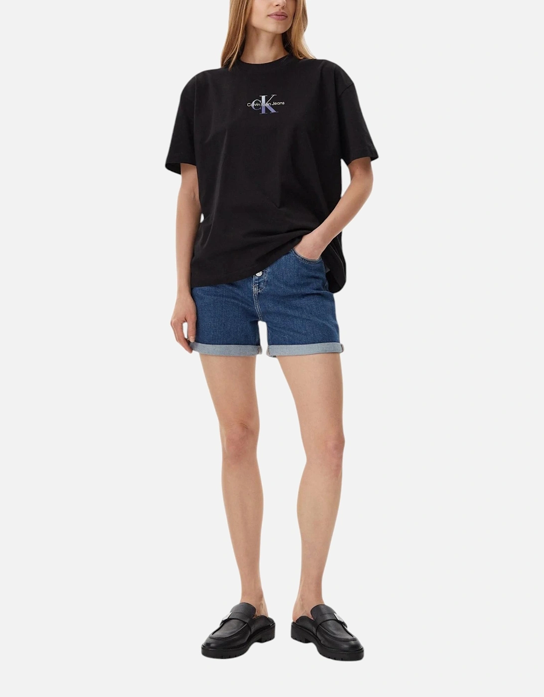 Plain Zip Button Cotton Shorts Women - Blue