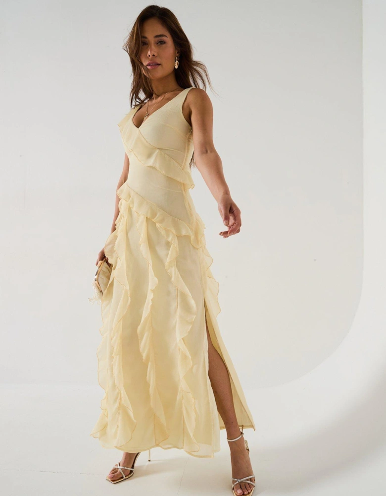 Faye Ruffle Maxi Dress - Lemon