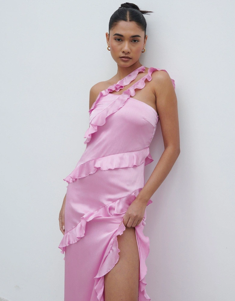 Sabina One Shoulder Ruffle Maxi Dress - Pink