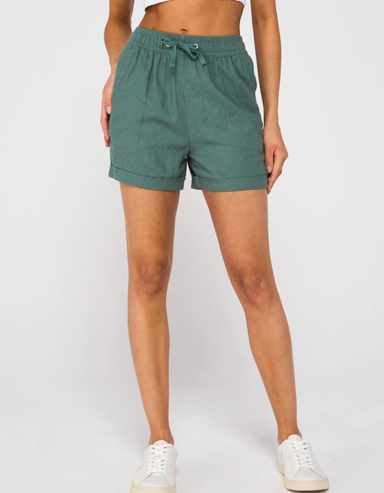 Short Linen Blend Shorts - Khaki