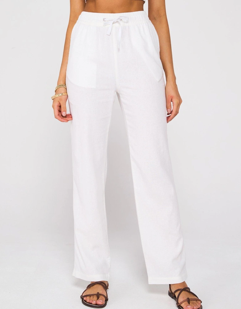 Linen Blend Trousers - White