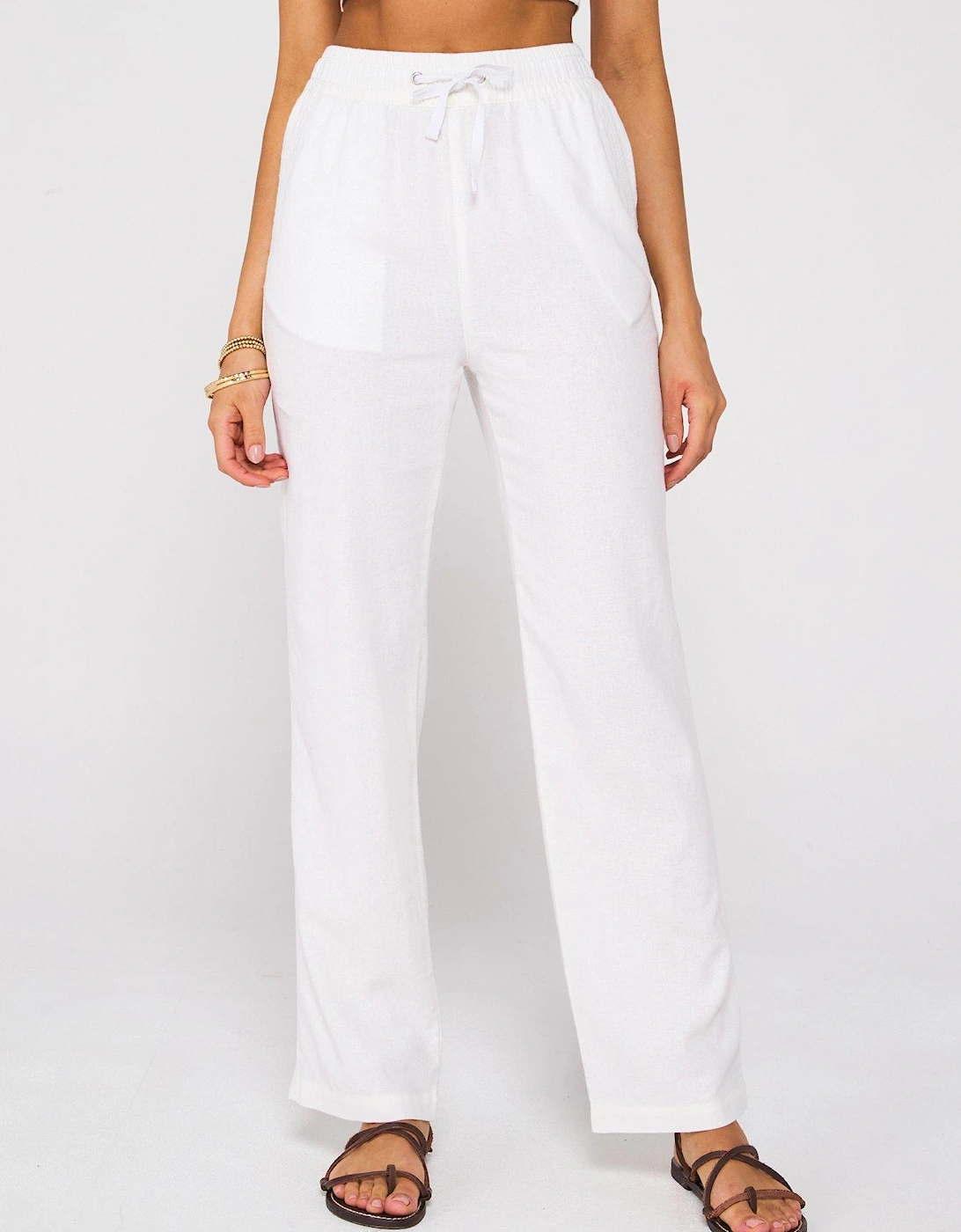 Linen Blend Trousers - White, 2 of 1