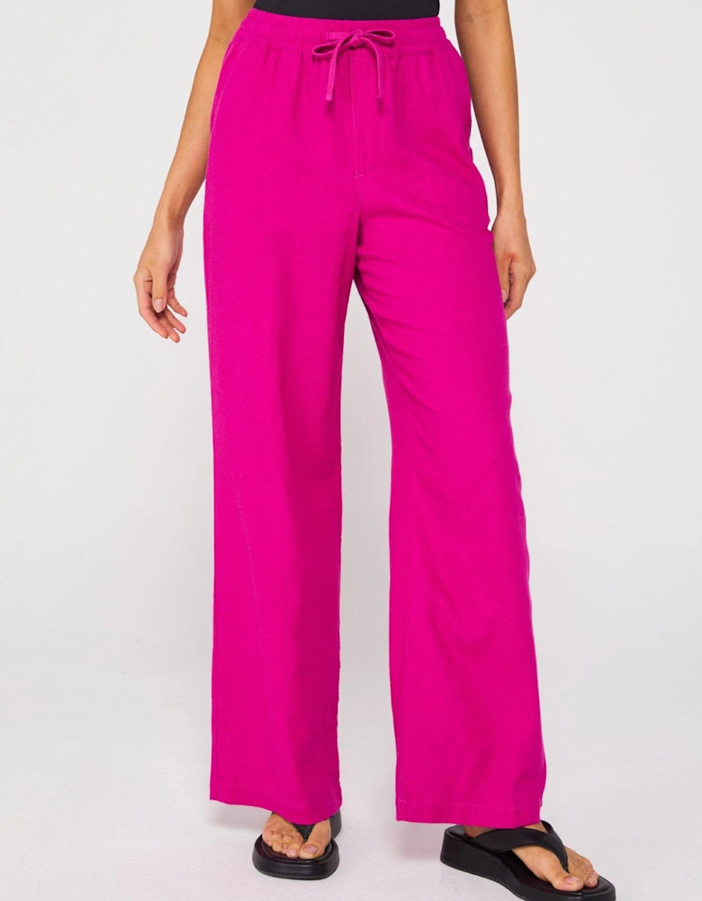 Wide Leg Linen Blend Trousers - Pink