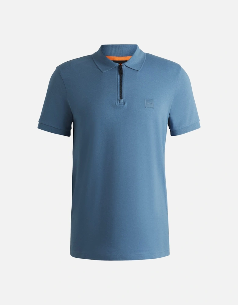 BOSS Orange Passerzip Polo Shirt 462 Open Blue