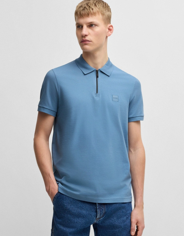 BOSS Orange Passerzip Polo Shirt 462 Open Blue