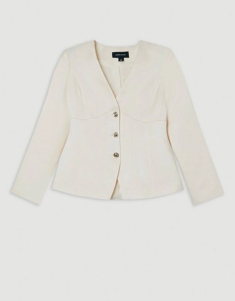 Premium Viscose Linen Tailored Darted Single Breasted Jacket