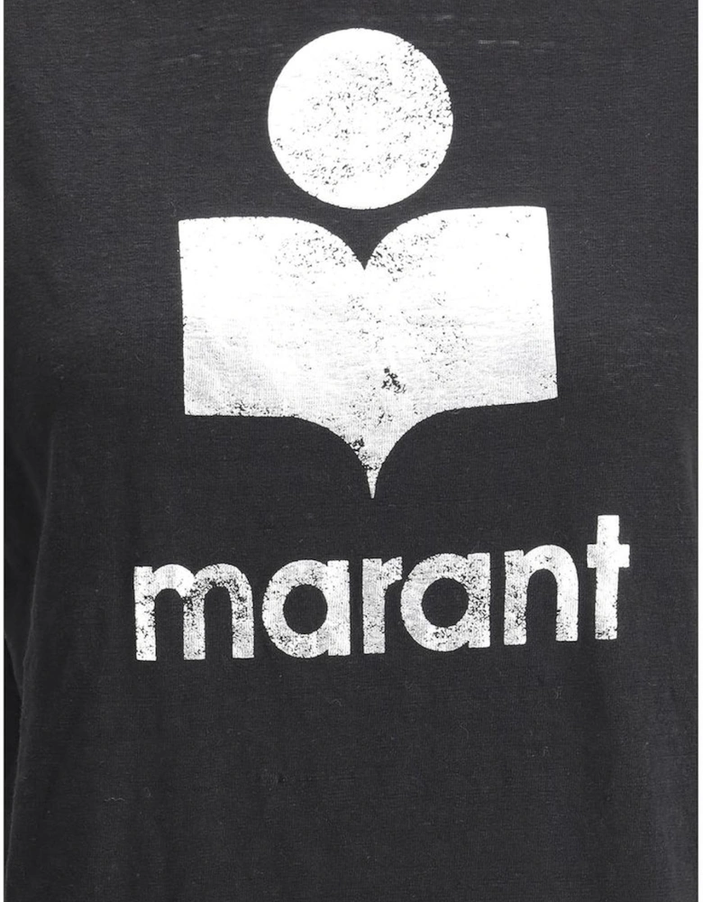 Linen Zewel T-Shirt with Monogram Print Women - Black