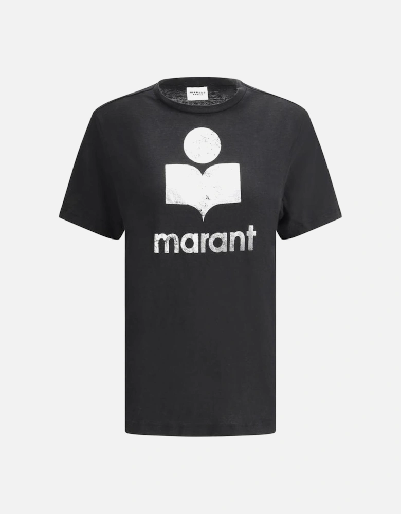 Linen Zewel T-Shirt with Monogram Print Women - Black
