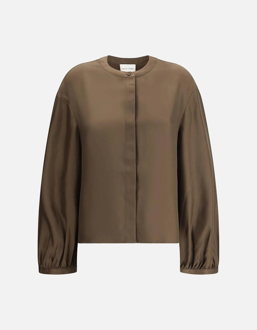 Lea Satin Shirt with Balloon Sleeves Women - Brown, 4 of 3