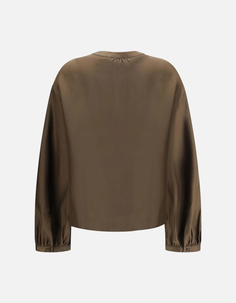 Lea Satin Shirt with Balloon Sleeves Women - Brown