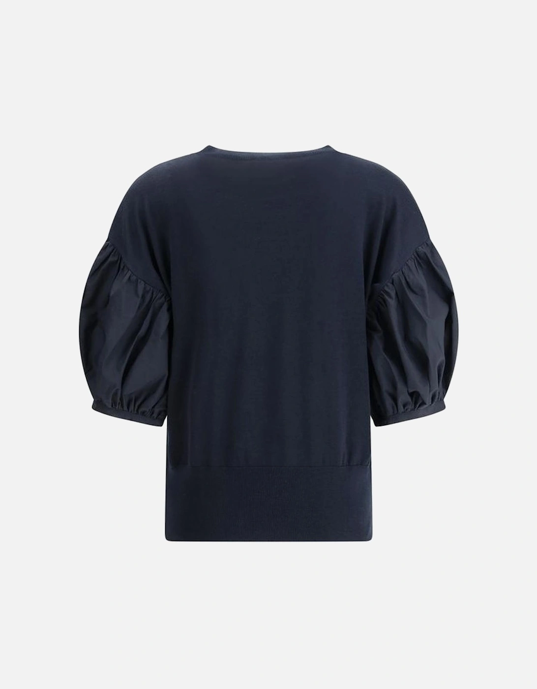 Puff Sleeve Ribbed Crew Neck Sweater Women - Blue T-Shirts