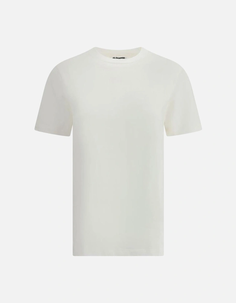 Cotton T-Shirt with Ribbed Crew Neck and Logo Patch Women - White