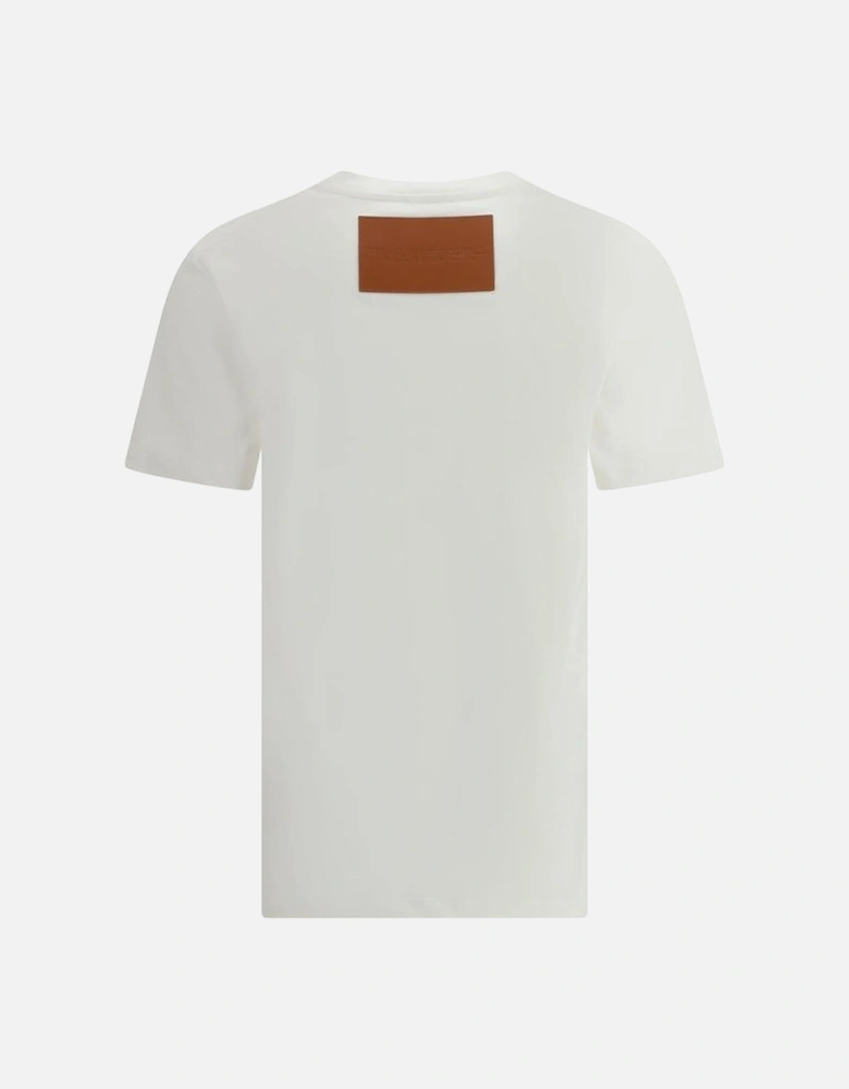 Cotton T-Shirt with Ribbed Crew Neck and Logo Patch Women - White