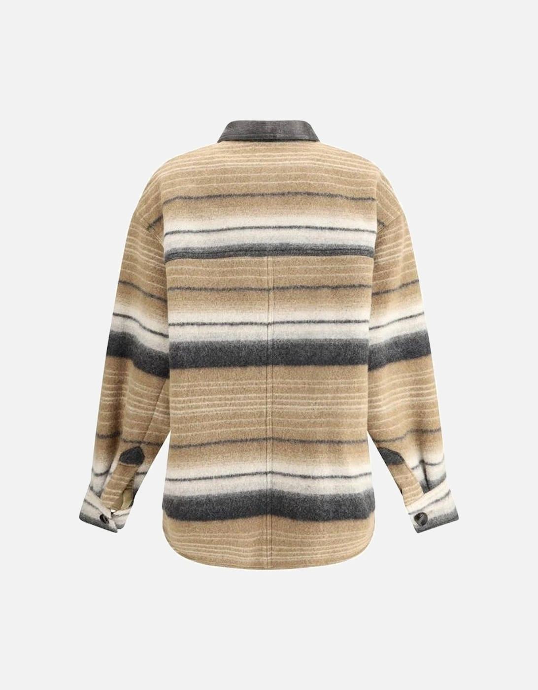 Wool Striped Jacket with Leather Collar Women - Brown Jackets