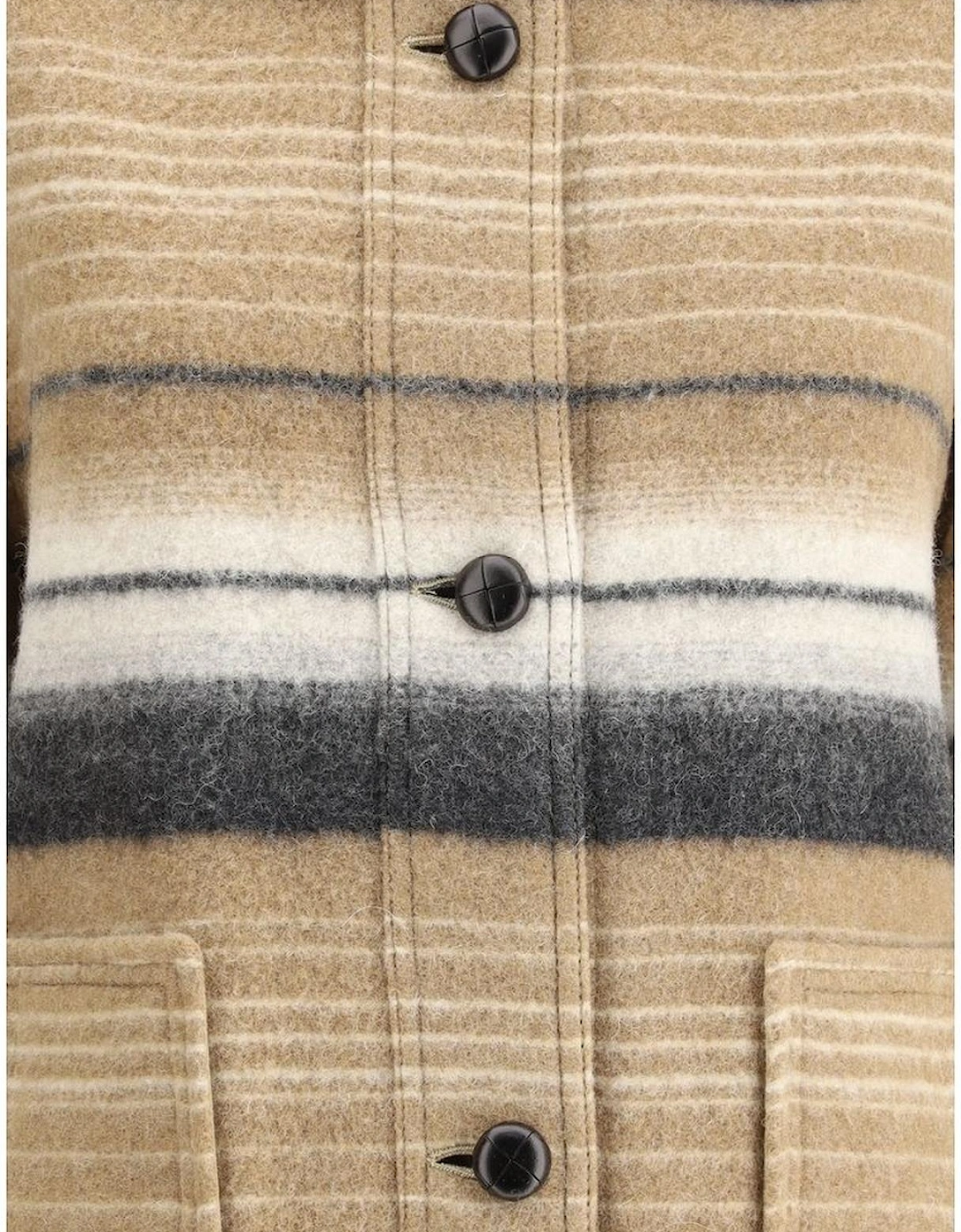 Wool Striped Jacket with Leather Collar Women - Brown Jackets