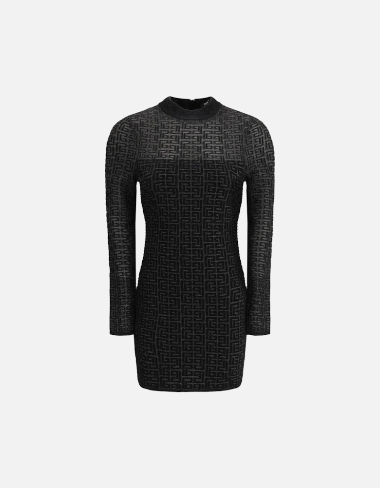 Long Sleeve Logo Mini Dress with Back Zipper Women - Black Dresses