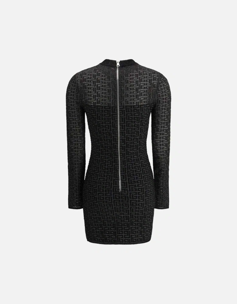 Long Sleeve Logo Mini Dress with Back Zipper Women - Black Dresses