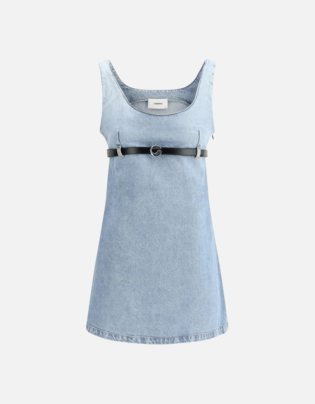 Denim Sleeveless Short Dress with Leather Belt Women - Light Blue, 4 of 3