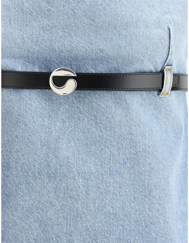 Denim Sleeveless Short Dress with Leather Belt Women - Light Blue