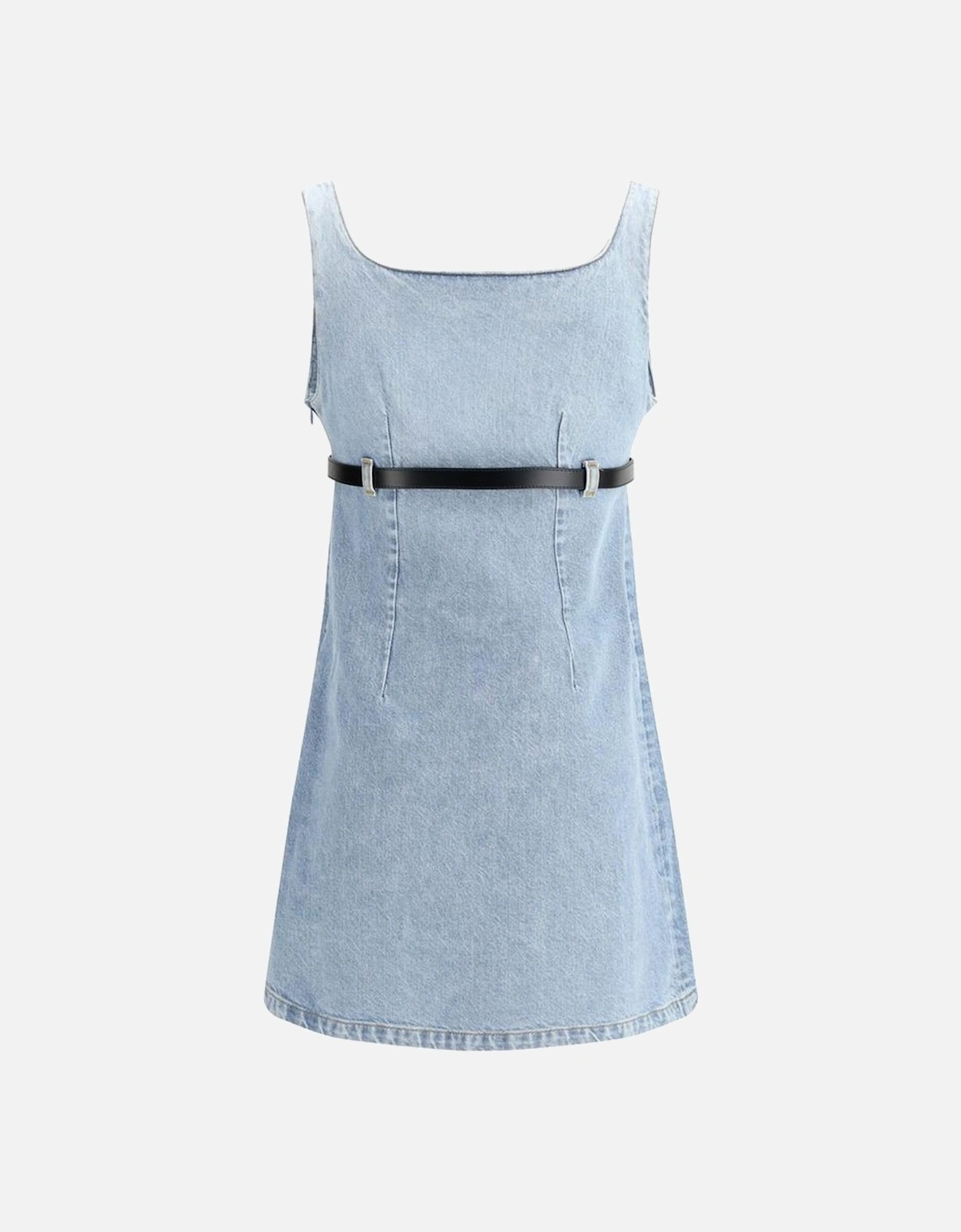 Denim Sleeveless Short Dress with Leather Belt Women - Light Blue