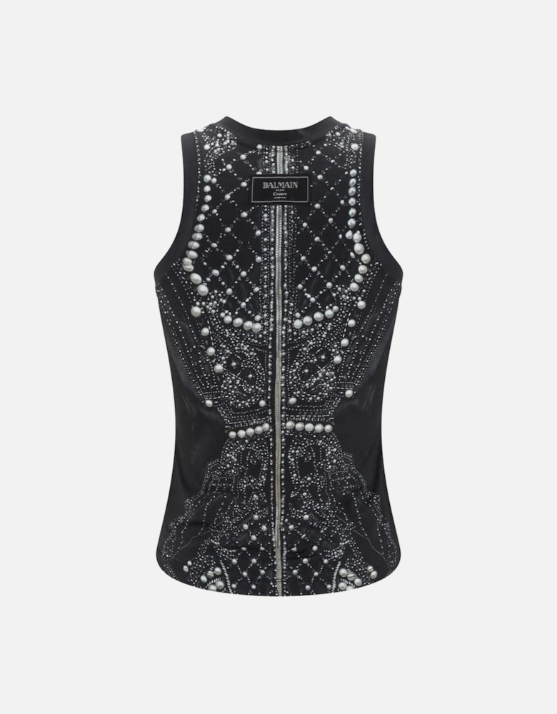 Sleeveless Round-Neck Top with Trompe-lœil Pattern Women - Black