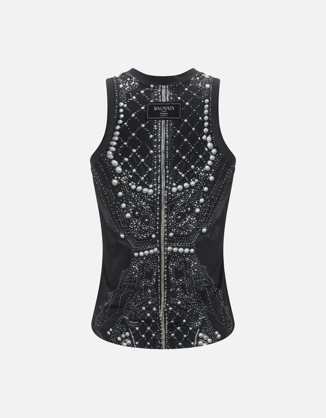 Sleeveless Round-Neck Top with Trompe-lœil Pattern Women - Black