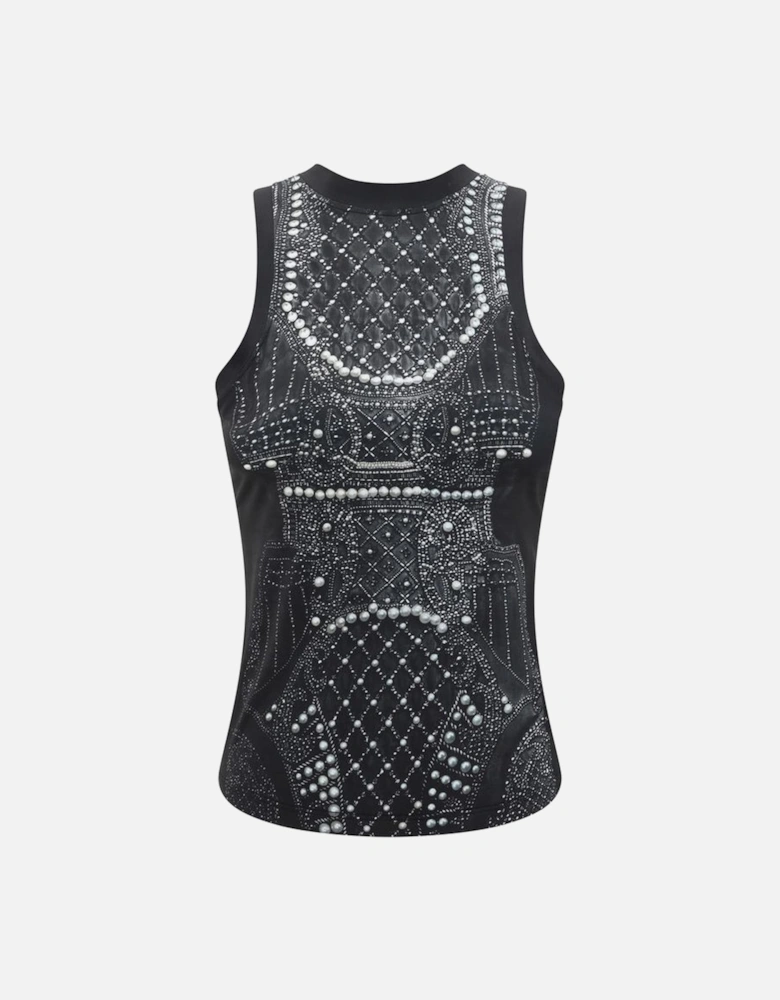 Sleeveless Round-Neck Top with Trompe-lœil Pattern Women - Black