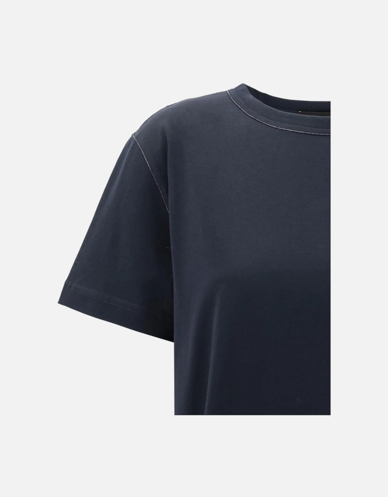 Rhinestone Embellished Crew Neck T-Shirt Women - Blue
