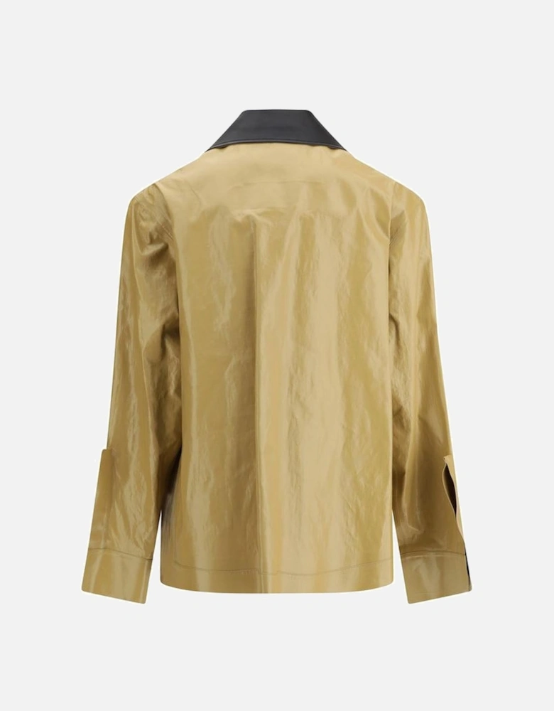 Coated Linen Sport Jacket with Classic Collar Women - Beige Jackets