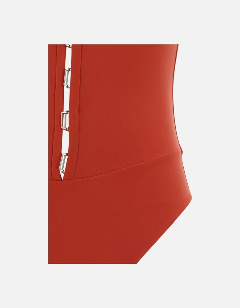 One-Piece Swimsuit with Cut-Out Front and Hook Detail Women - Orange