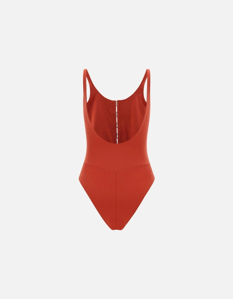 One-Piece Swimsuit with Cut-Out Front and Hook Detail Women - Orange