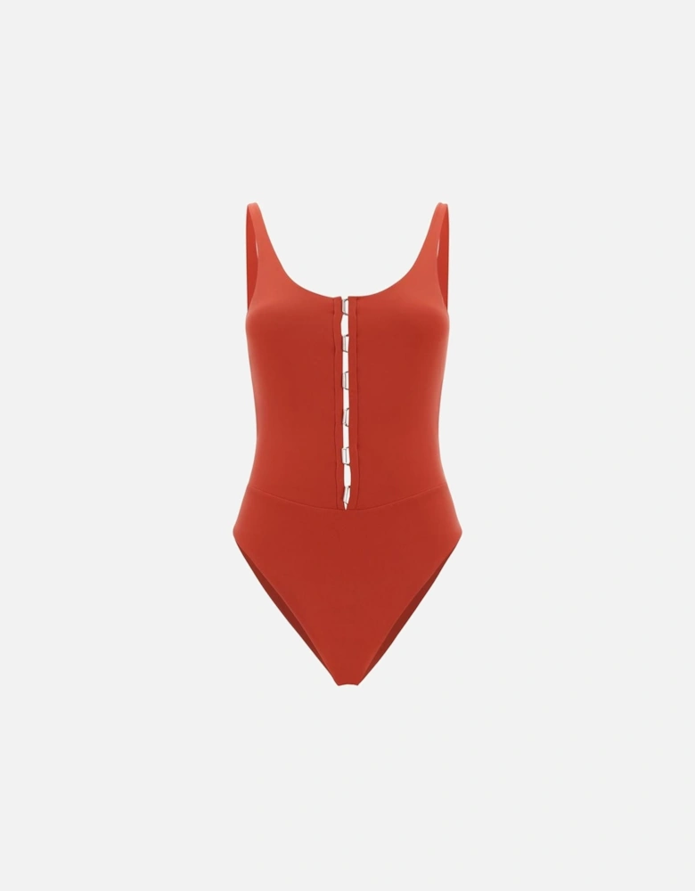 One-Piece Swimsuit with Cut-Out Front and Hook Detail Women - Orange
