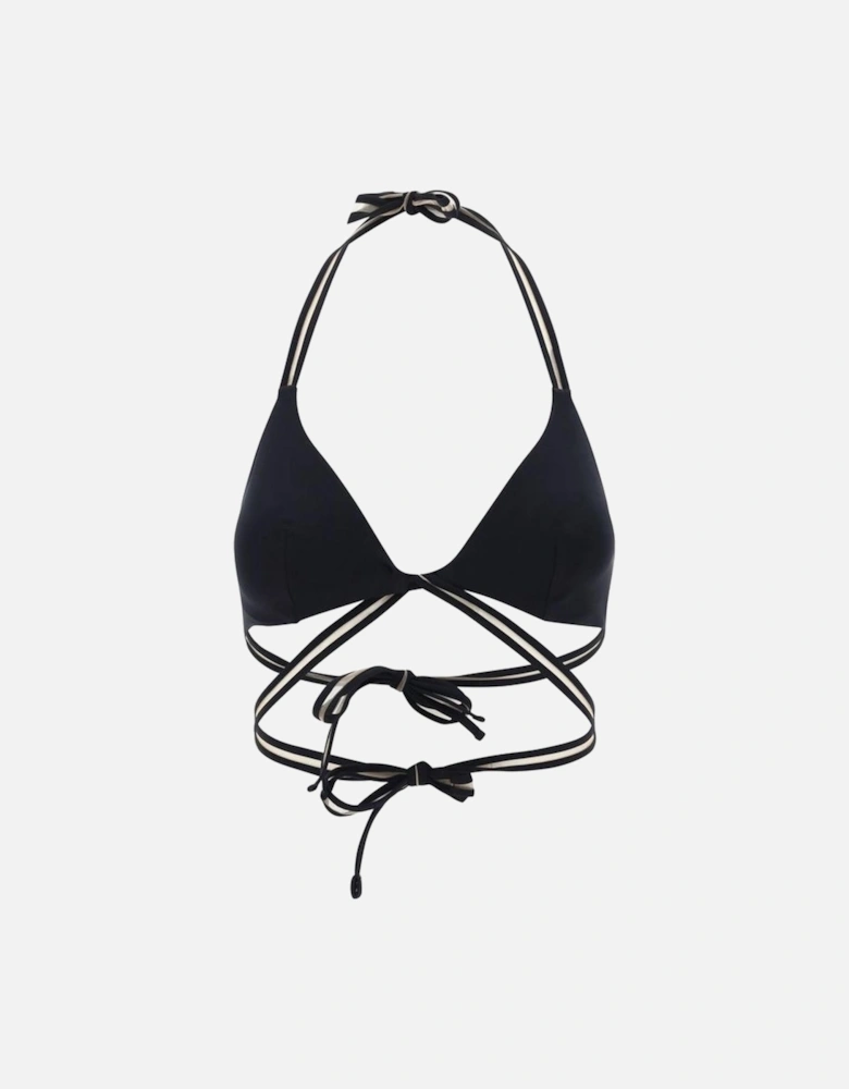 Triangle Design Noosa Top with Double Lace Ties Women - Black Swimwear
