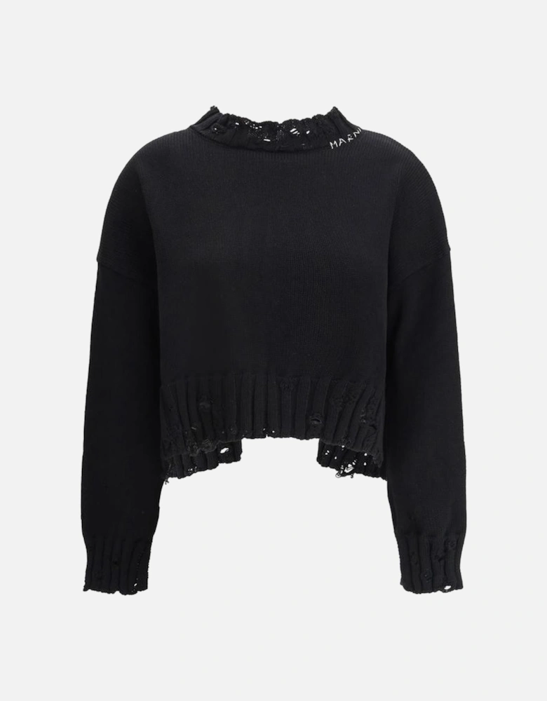 Cut-Out Back Cropped Sweater with Ribbons Women - Black