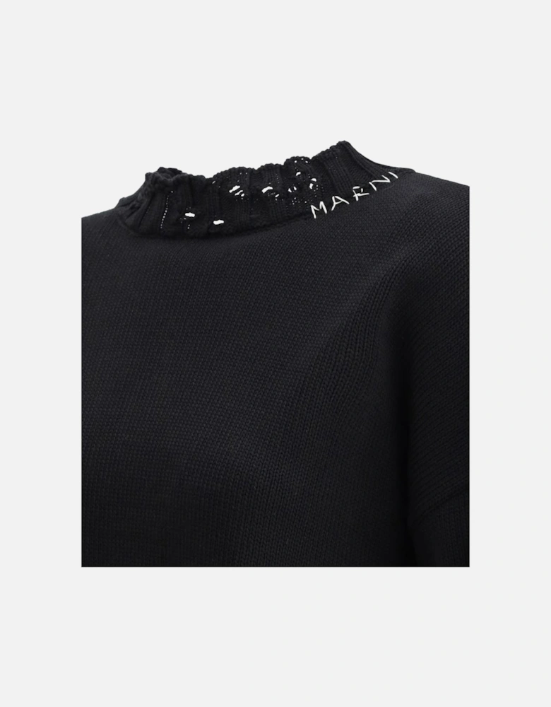 Cut-Out Back Cropped Sweater with Ribbons Women - Black