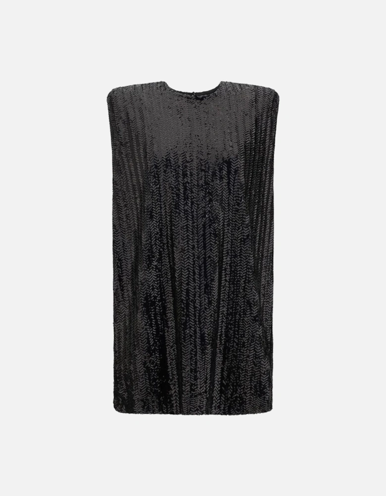 Sequined Mini Dress with Padded Shoulders Women - Black Dresses