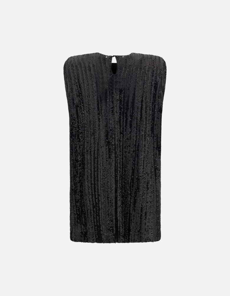 Sequined Mini Dress with Padded Shoulders Women - Black Dresses